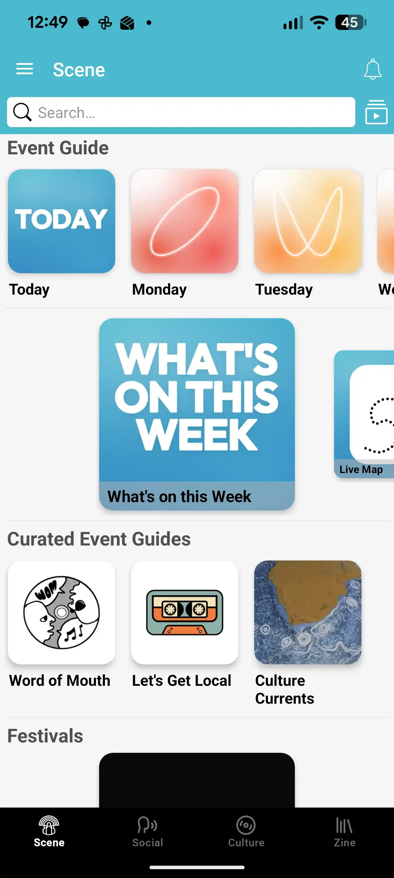 The Scene app showing Cape Town's events guide